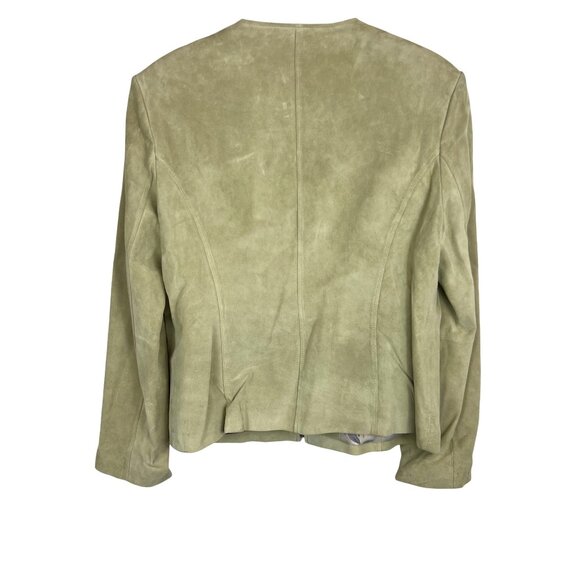 Bernardo Womens Large Full Zip Leather Shacket Pastel Green Round Neck Pockets - Picture 11 of 13